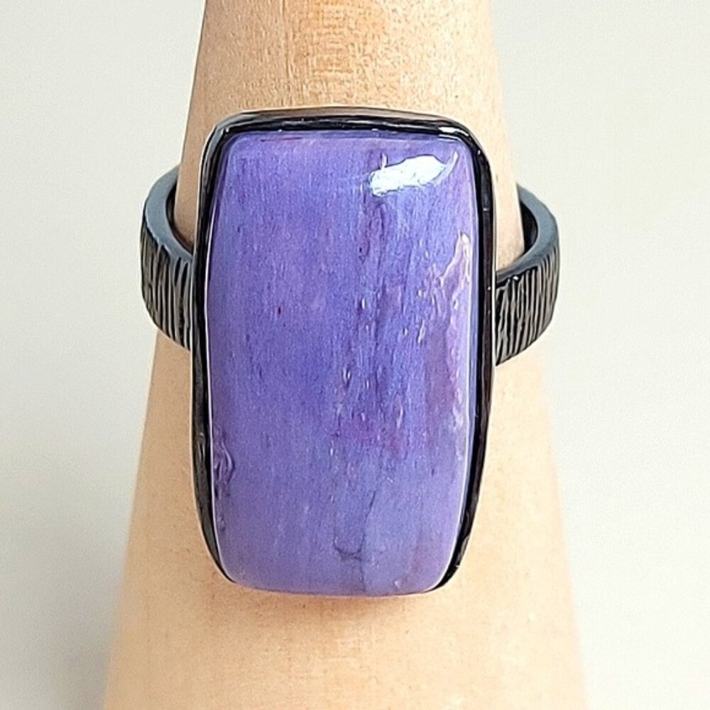 Natural 33 ct‎ Natural Charoite 925 Sterling Silver Ring Sz 9 - Picture 6 of 13